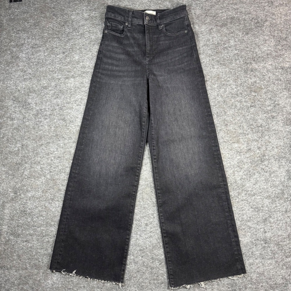 FRAME Le Slim Palazzo Jeans Womens 25 High Rise Wide Leg Washed Black Frayed Hem